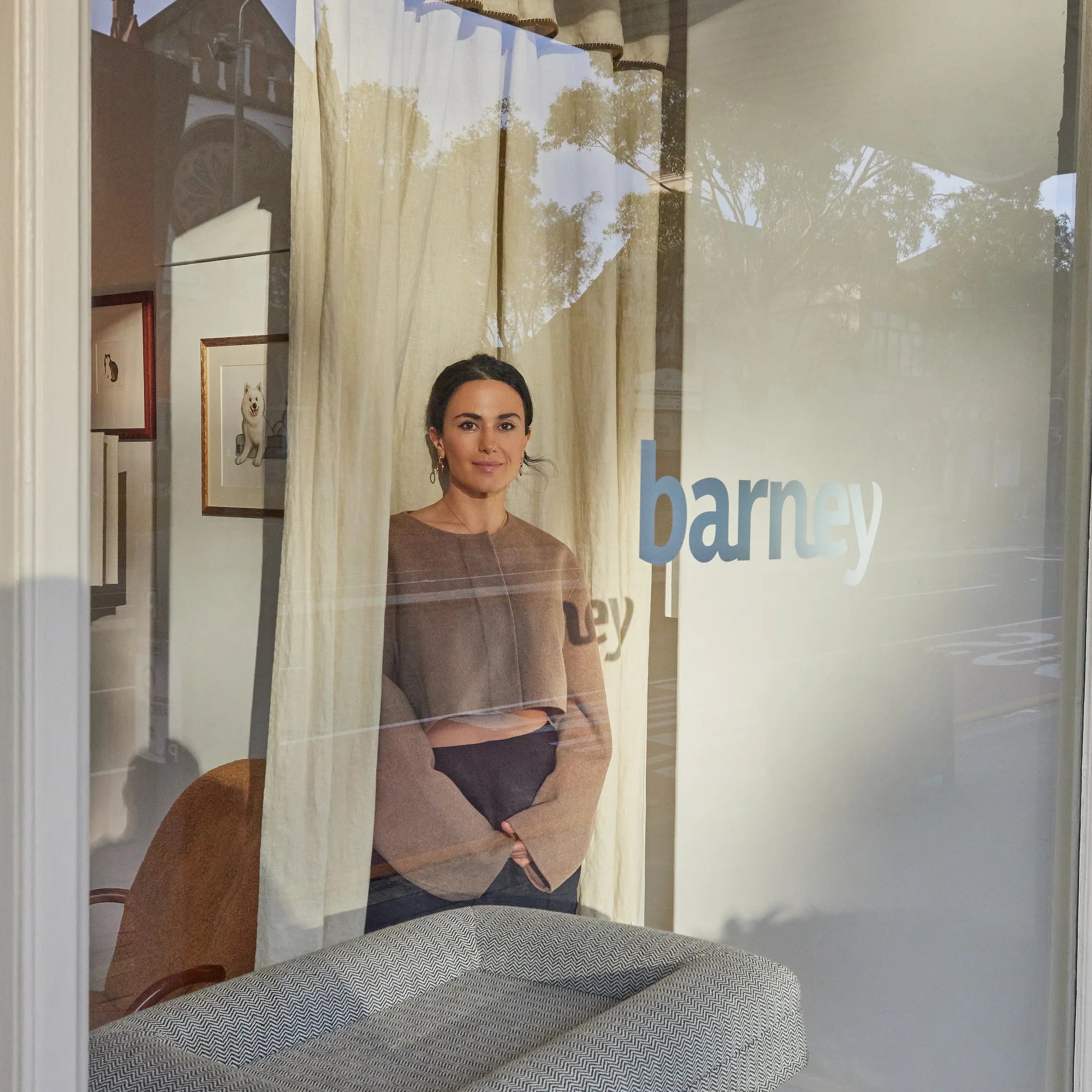 Founder Julia Sakr standing in the window of The Barney Boutique, Paddington.
