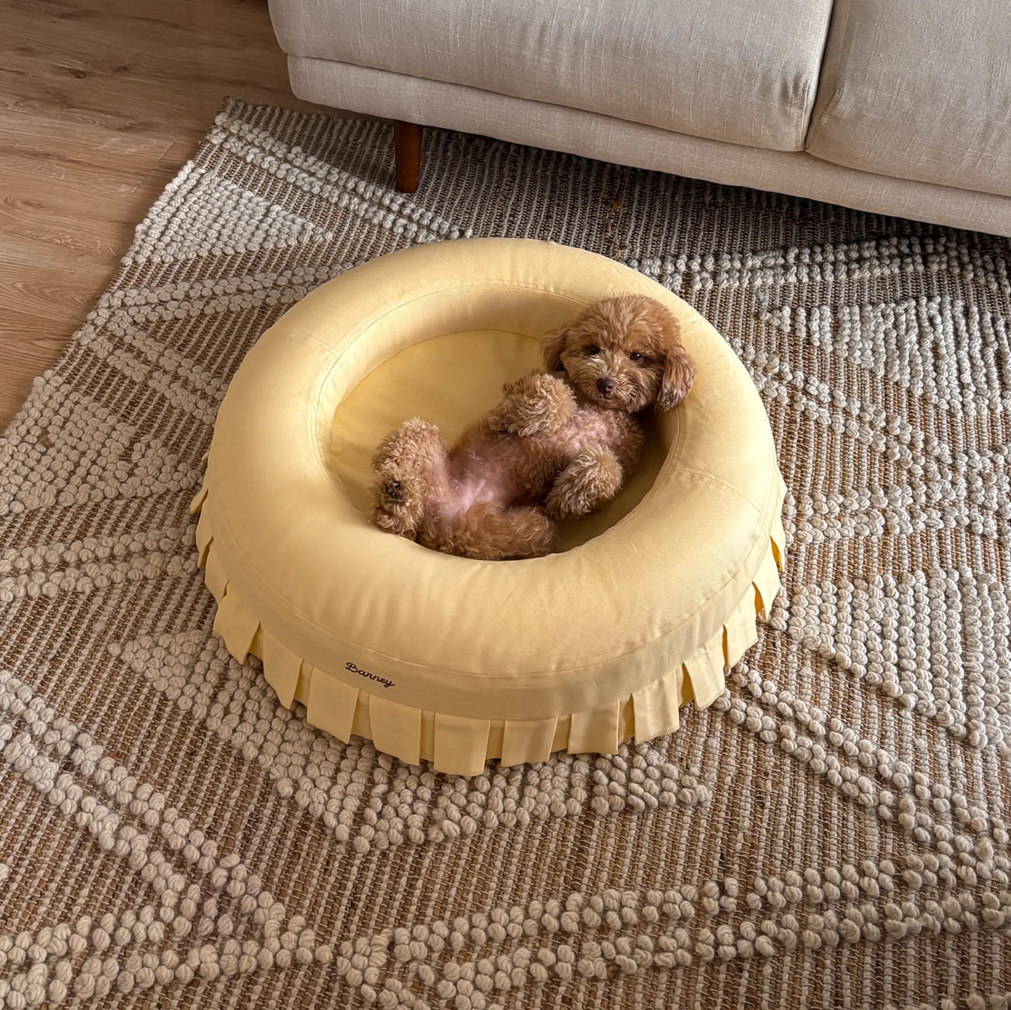 Small BarneyCurl Bed with Nostalgia Cover in Buttercream